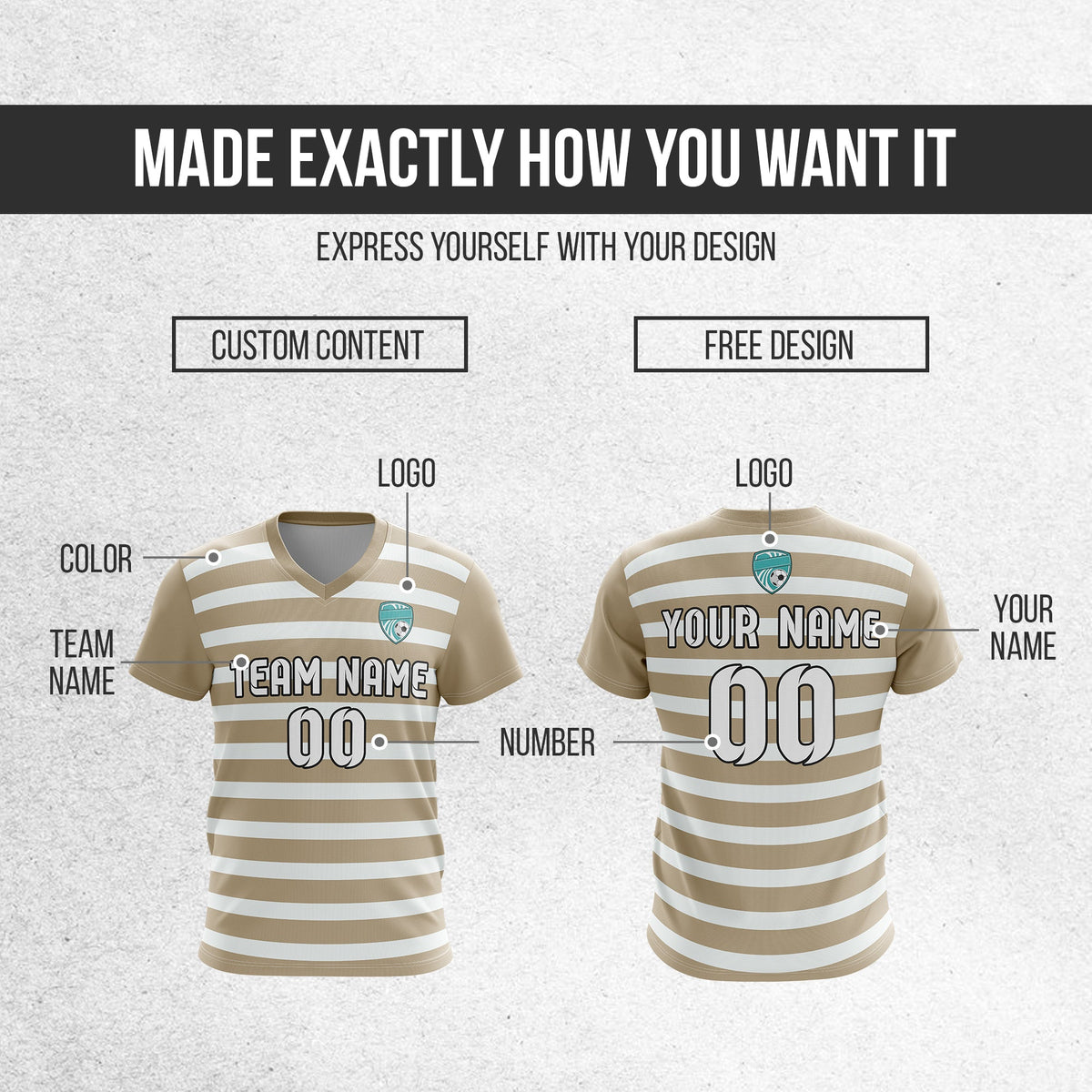 Soccer Jersey - V Neck - Stripe - Design 2 - Khakhii