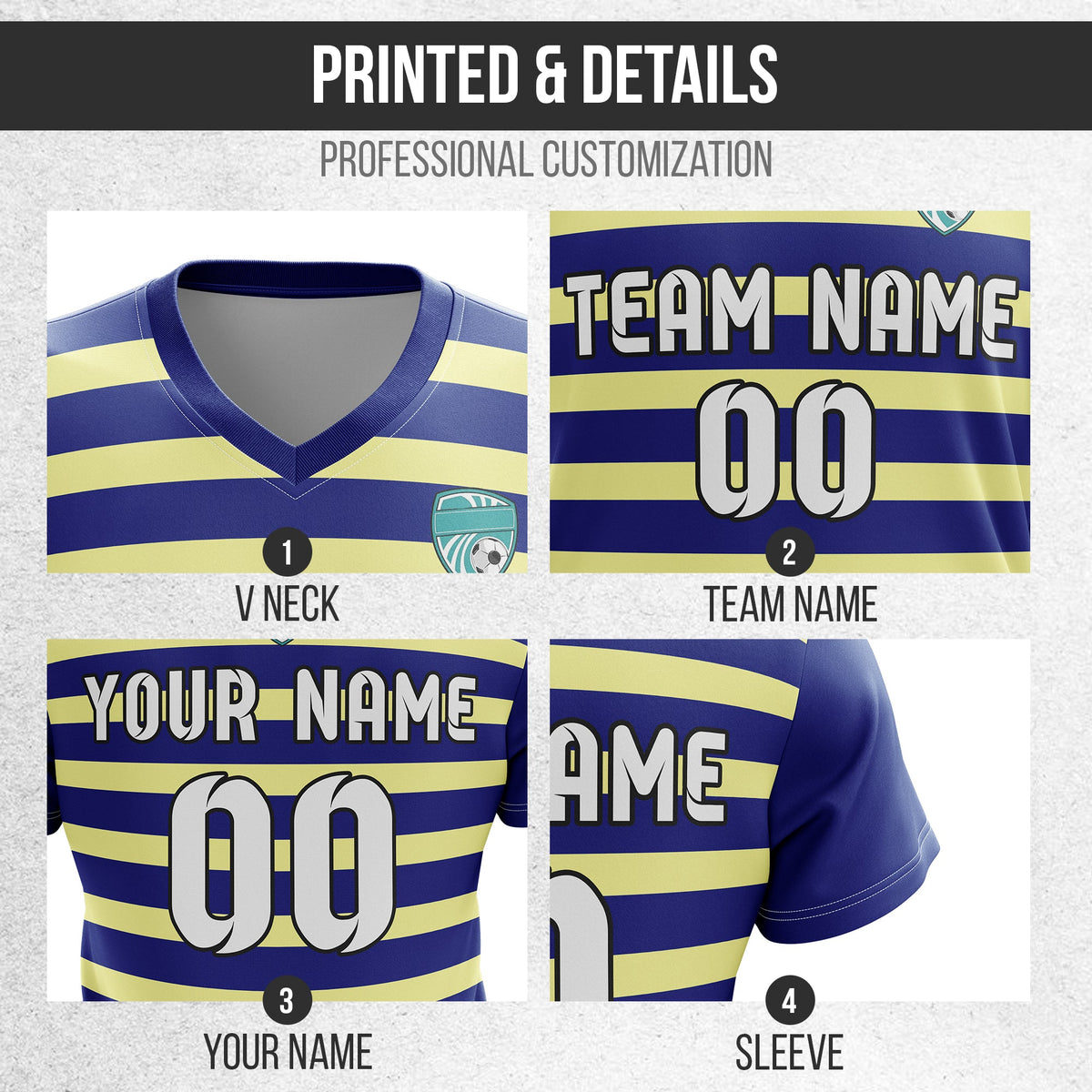 Soccer Jersey - V Neck - Stripe - Design 2 - Navy