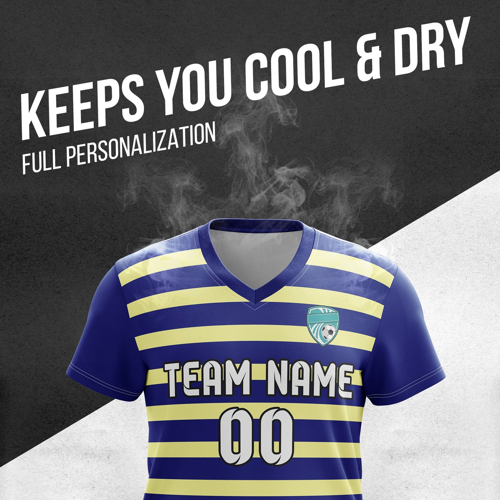 Soccer Jersey - V Neck - Stripe - Design 2 - Navy