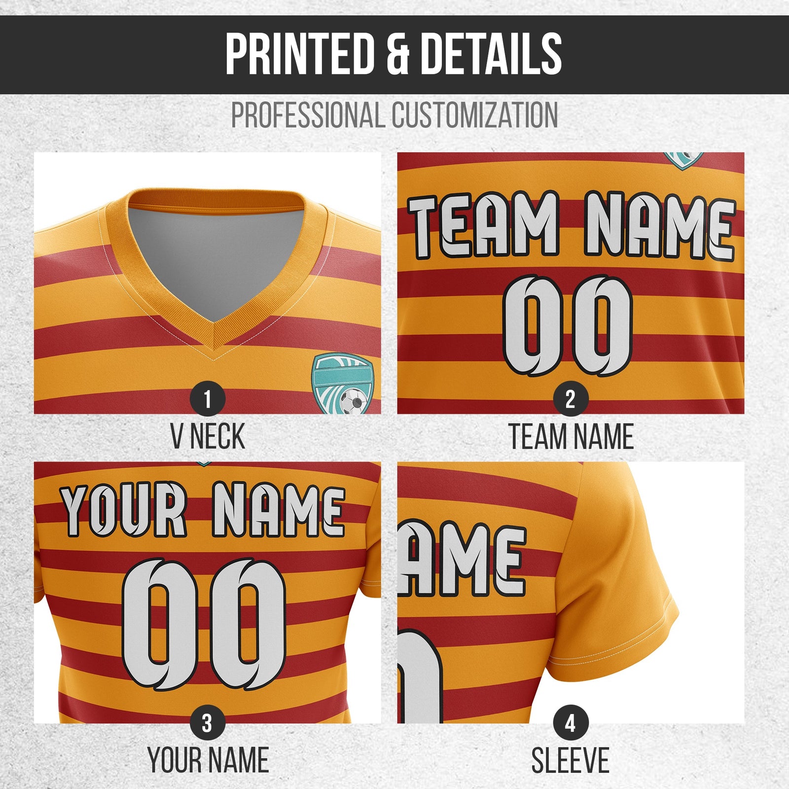 Soccer Jersey - V Neck - Stripe - Design 2 - Orange