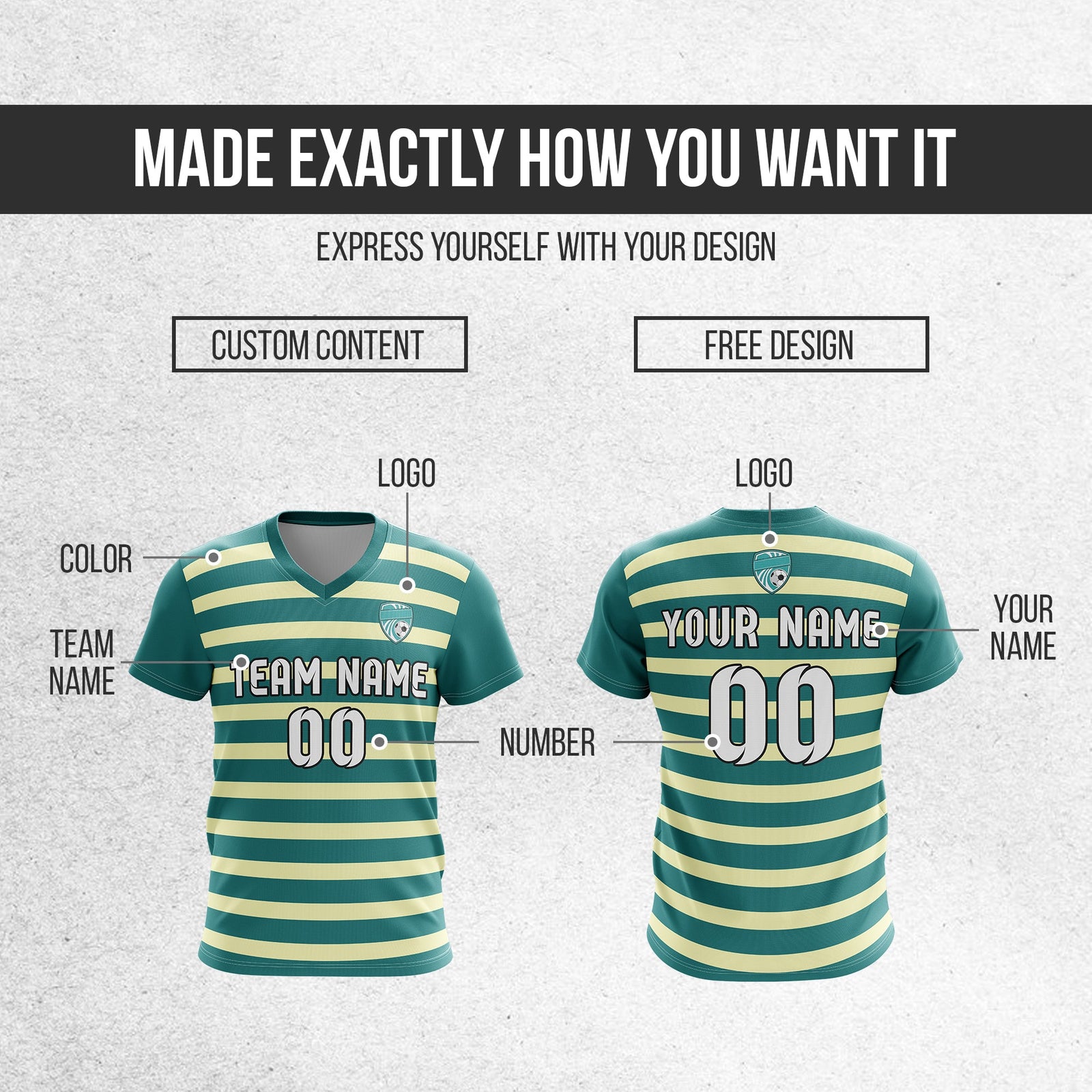 Soccer Jersey - V Neck - Stripe - Design 2 - Teal