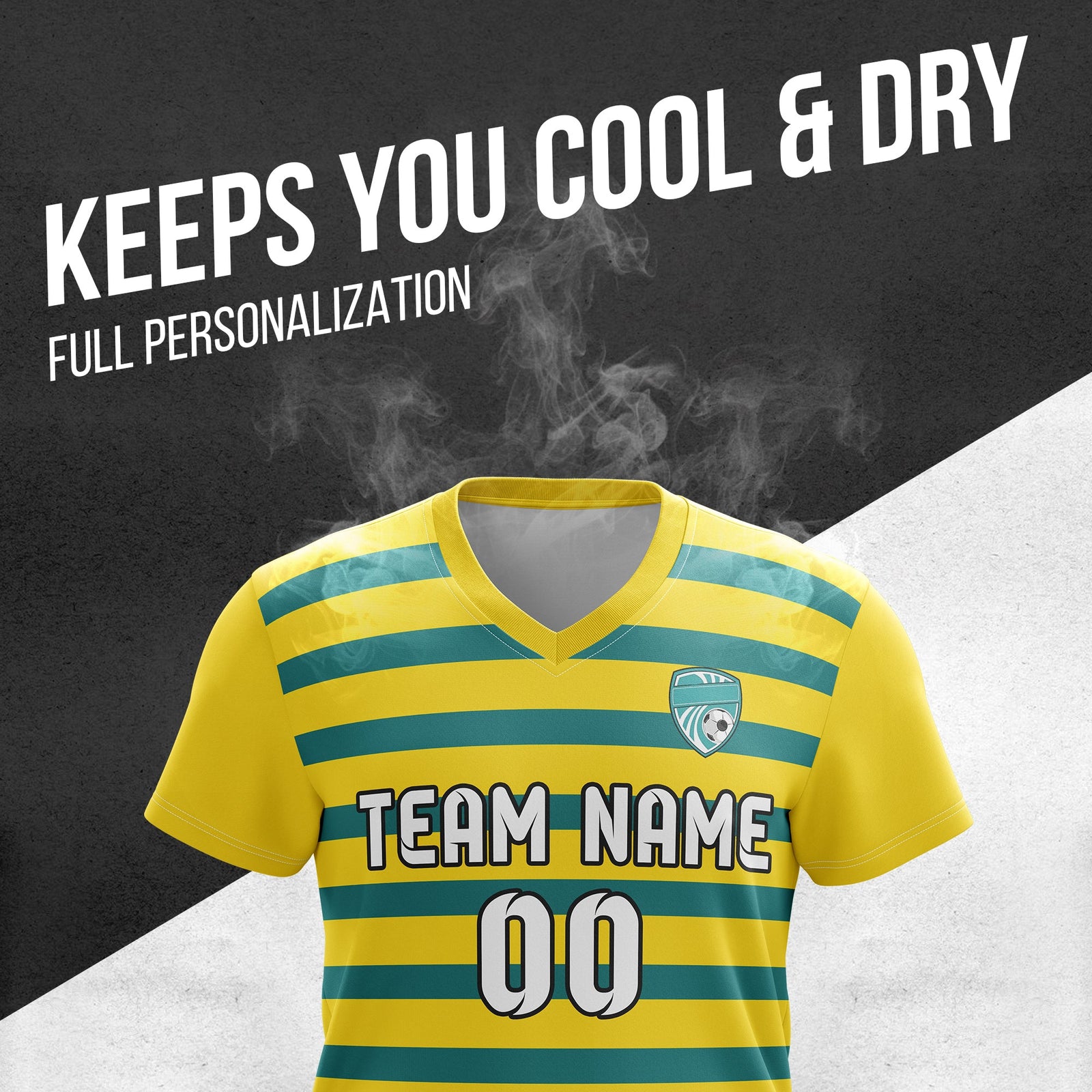 Soccer Jersey - V Neck - Stripe - Design 2 - Yellow