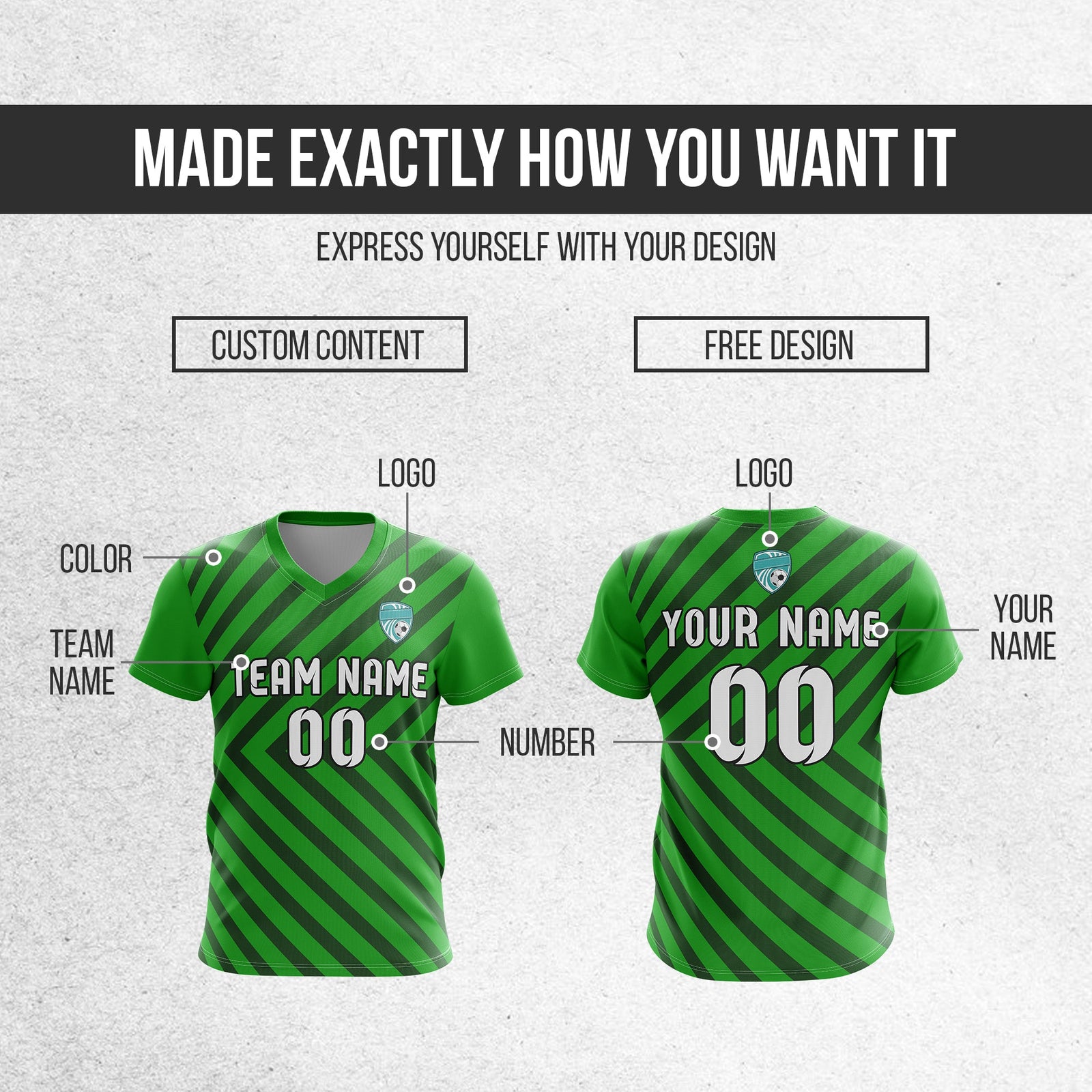 Soccer Jersey - V Neck - Stripe - Design 3 - Green