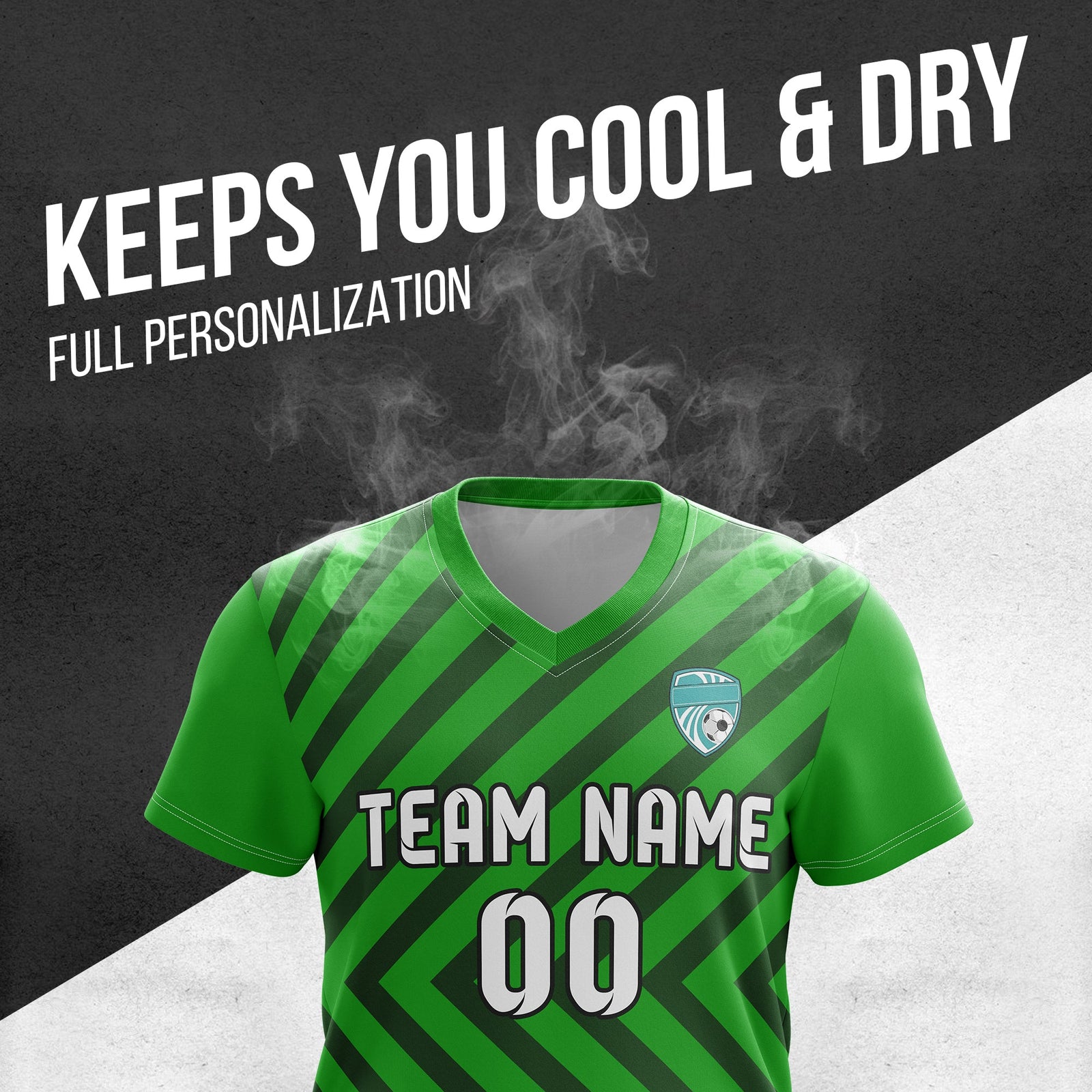 Soccer Jersey - V Neck - Stripe - Design 3 - Green