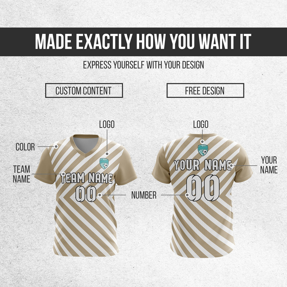 Soccer Jersey - V Neck - Stripe - Design 3 - Khakhii