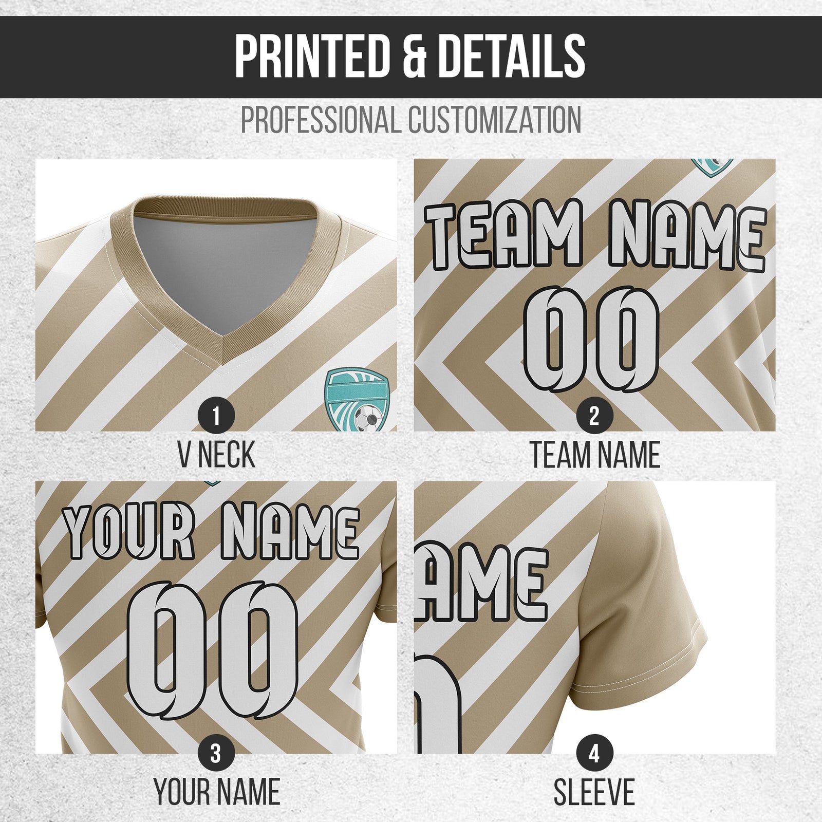 Soccer Jersey - V Neck - Stripe - Design 3 - Khakhii