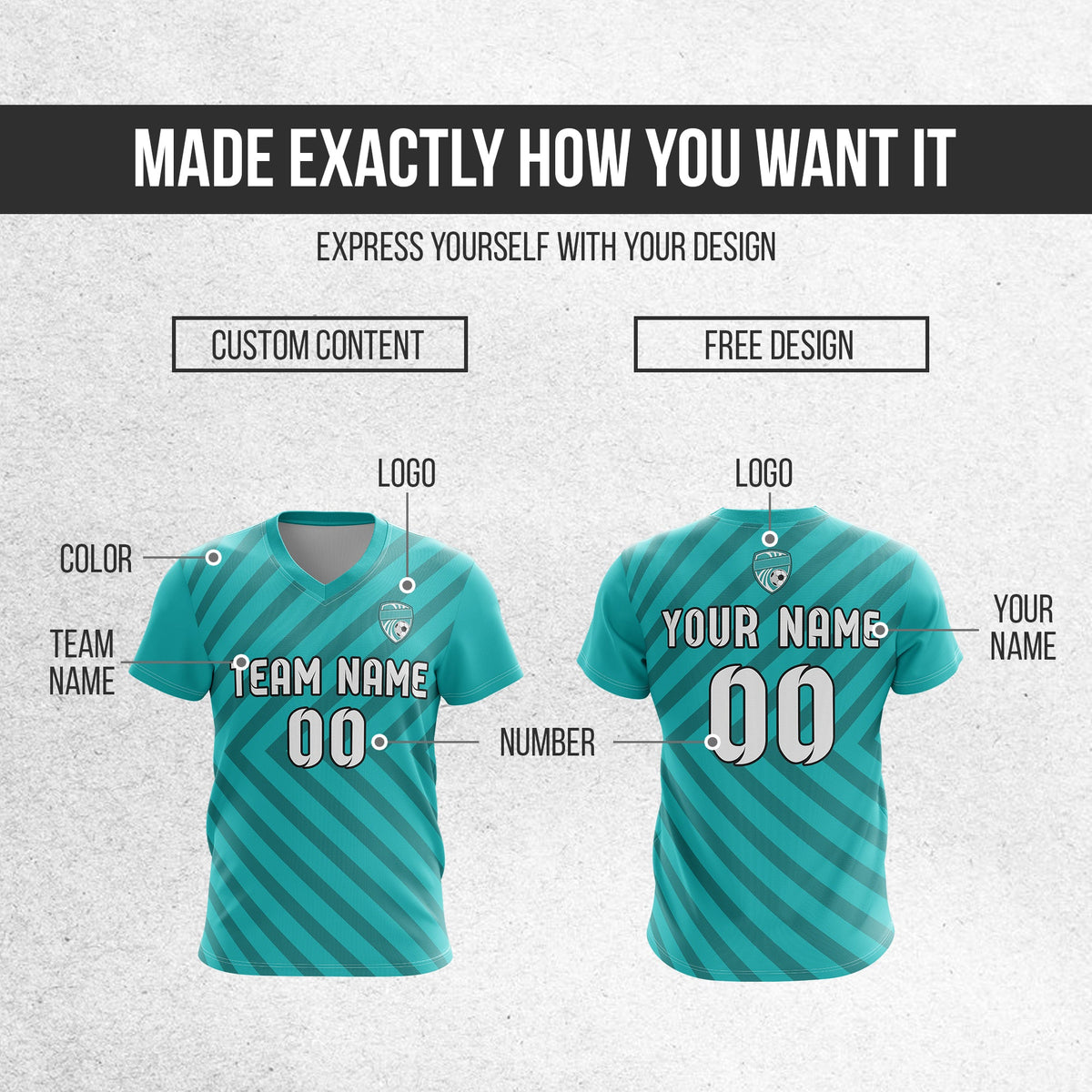 Soccer Jersey - V Neck - Stripe - Design 3 - Teal
