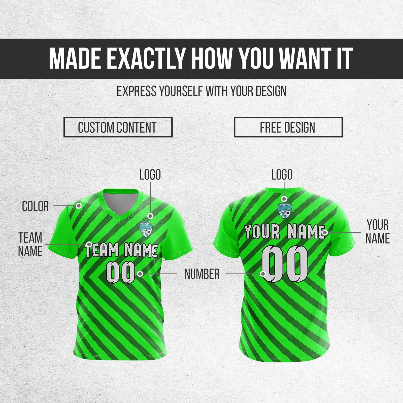 Soccer Jersey - V Neck - Stripe - Design 3 - neon Green