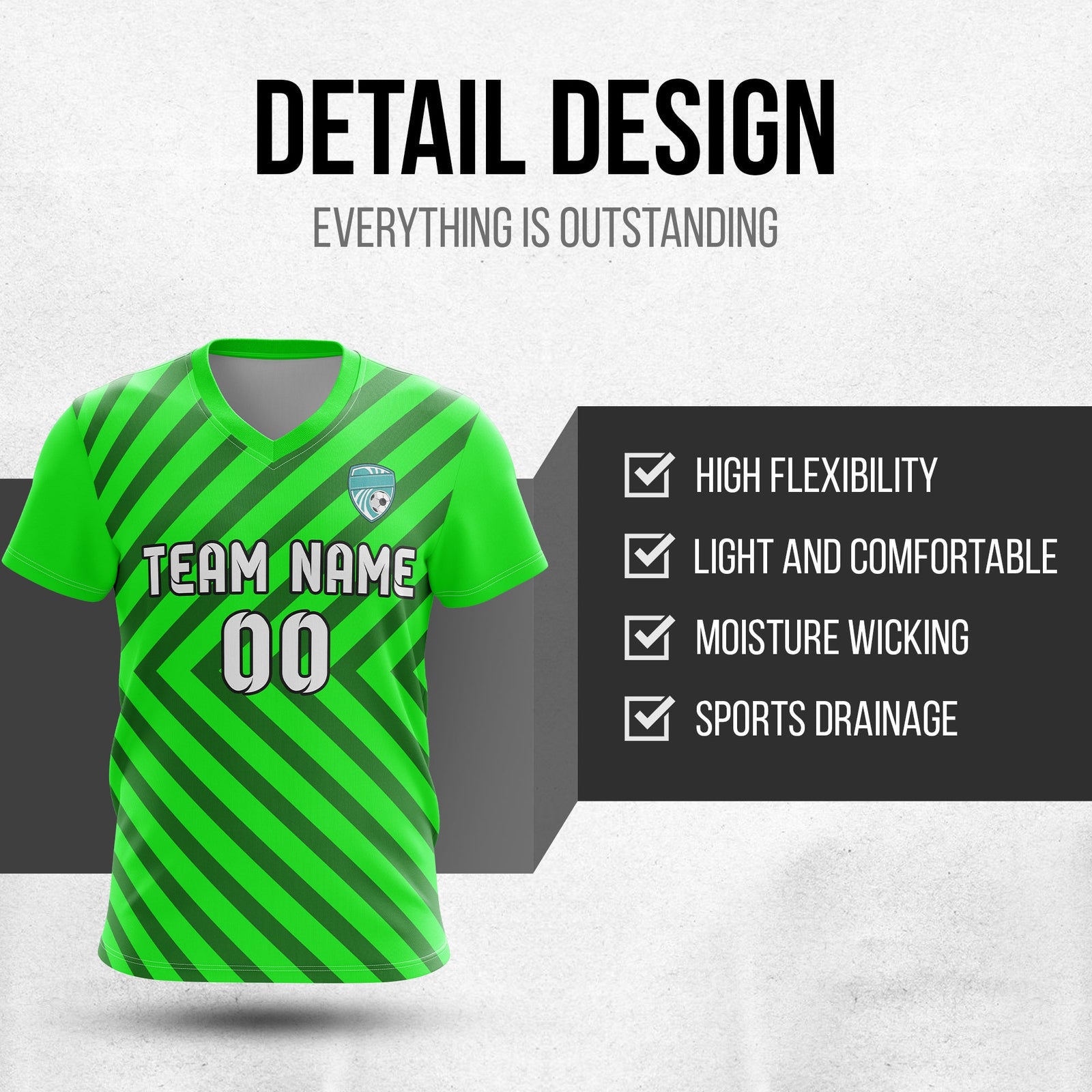 Soccer Jersey - V Neck - Stripe - Design 3 - neon Green