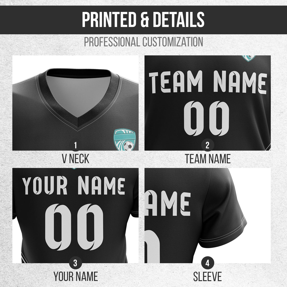 Soccer Jersey - V Neck - Stripe - Design 4 - Black
