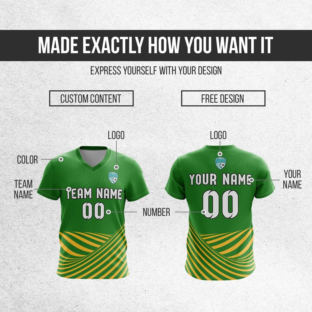 Soccer Jersey - V Neck - Stripe - Design 4 - Green
