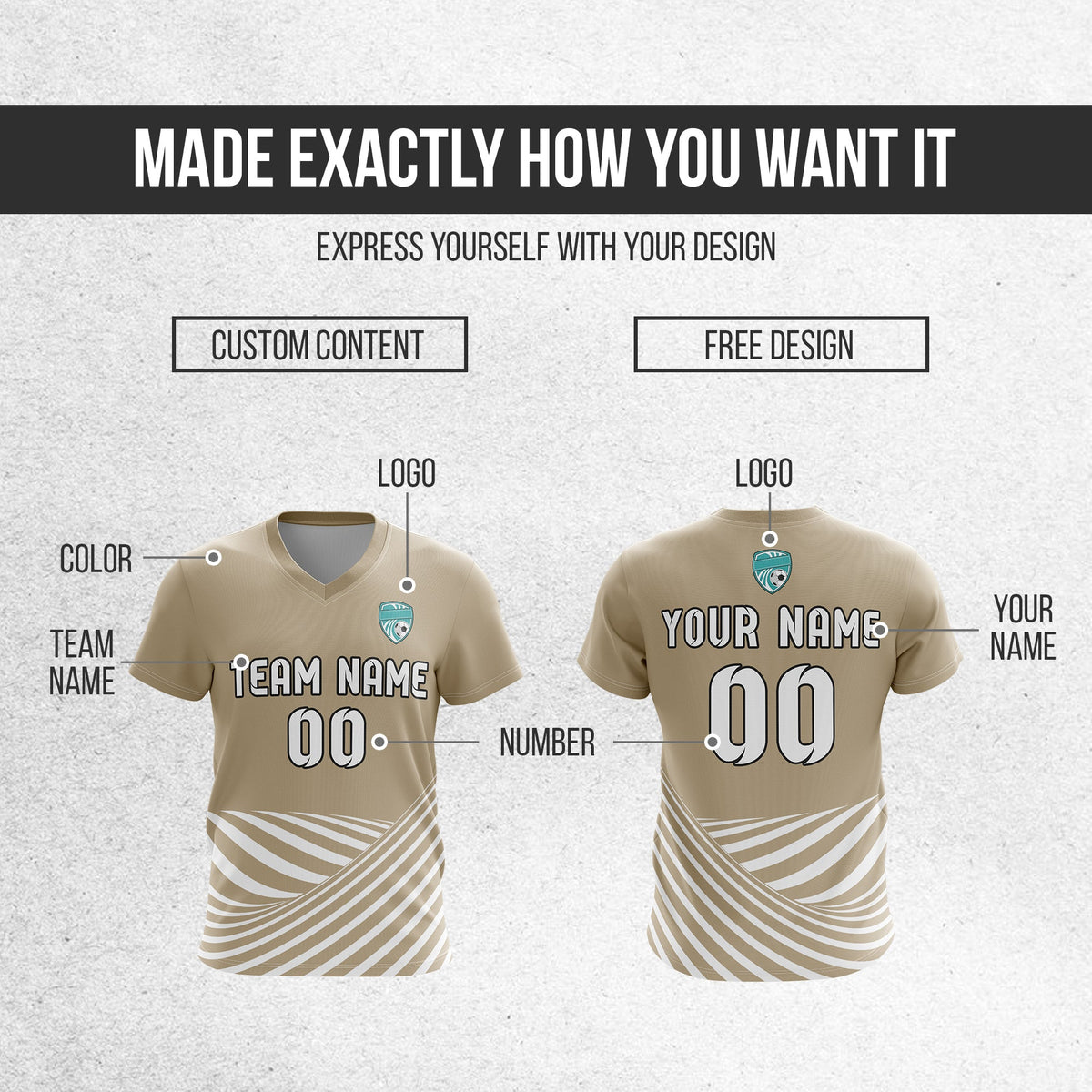 Soccer Jersey - V Neck - Stripe - Design 4 - Khakhii