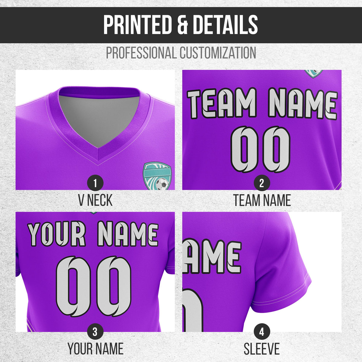 Soccer Jersey - V Neck - Stripe - Design 4 - Purple