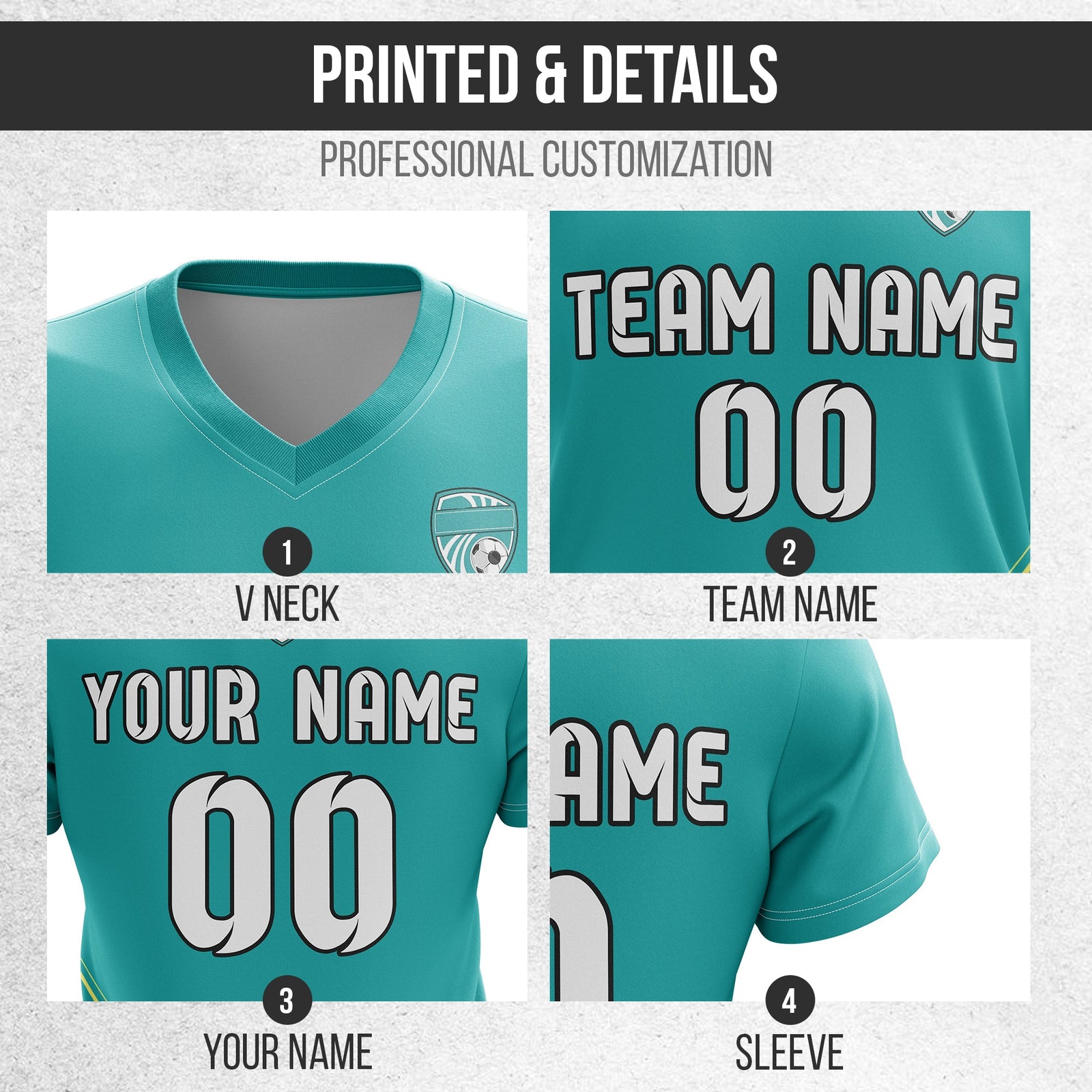 Soccer Jersey - V Neck - Stripe - Design 4 - Teal