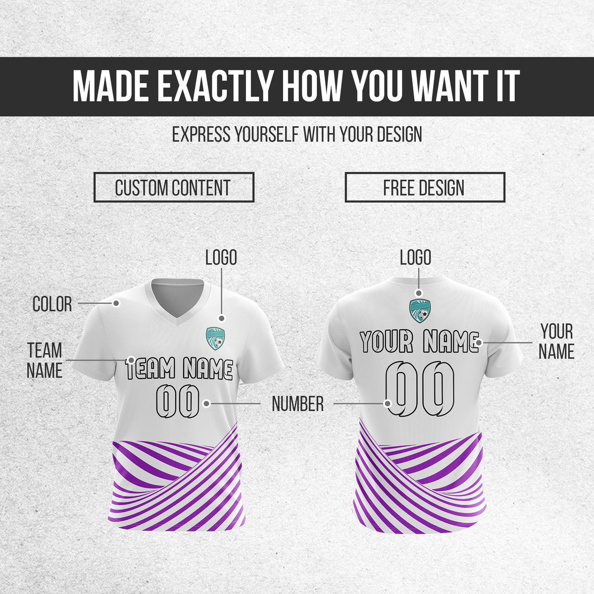 Soccer Jersey - V Neck - Stripe - Design 4 - White