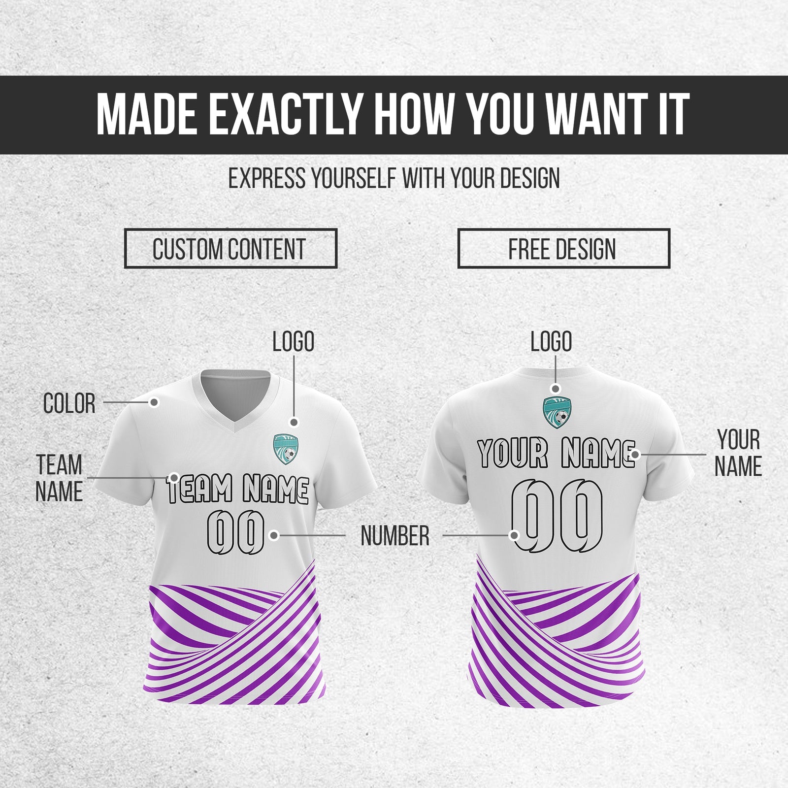 Soccer Jersey - V Neck - Stripe - Design 4 - White
