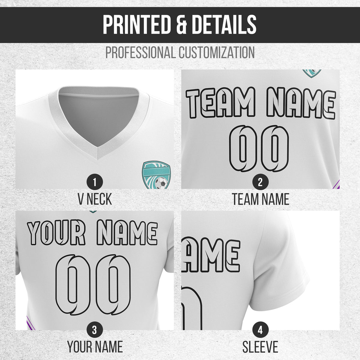 Soccer Jersey - V Neck - Stripe - Design 4 - White