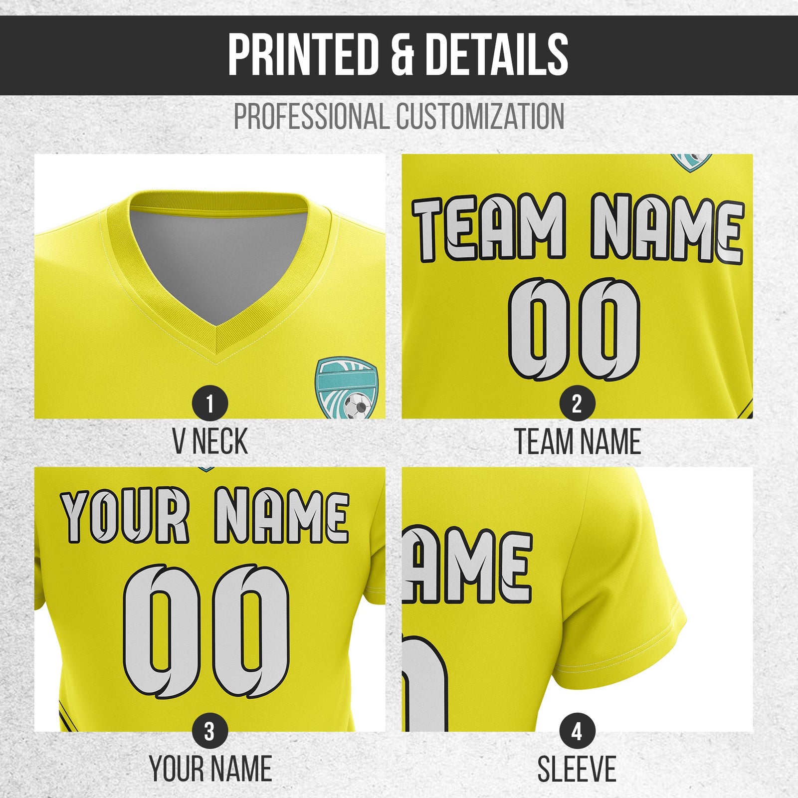 Soccer Jersey - V Neck - Stripe - Design 4 - Yellow