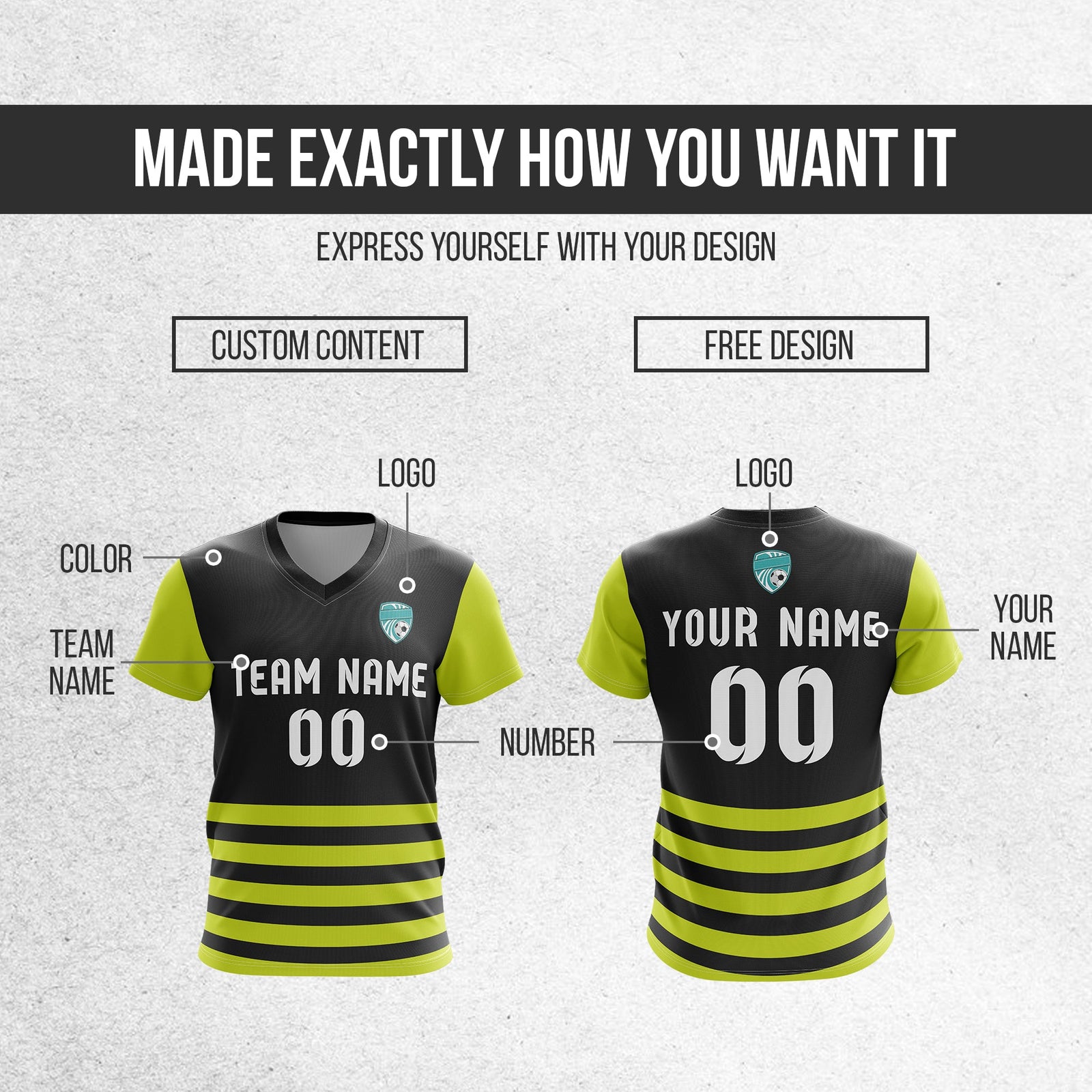 Soccer Jersey - V Neck - Stripe - Design 5 - Black