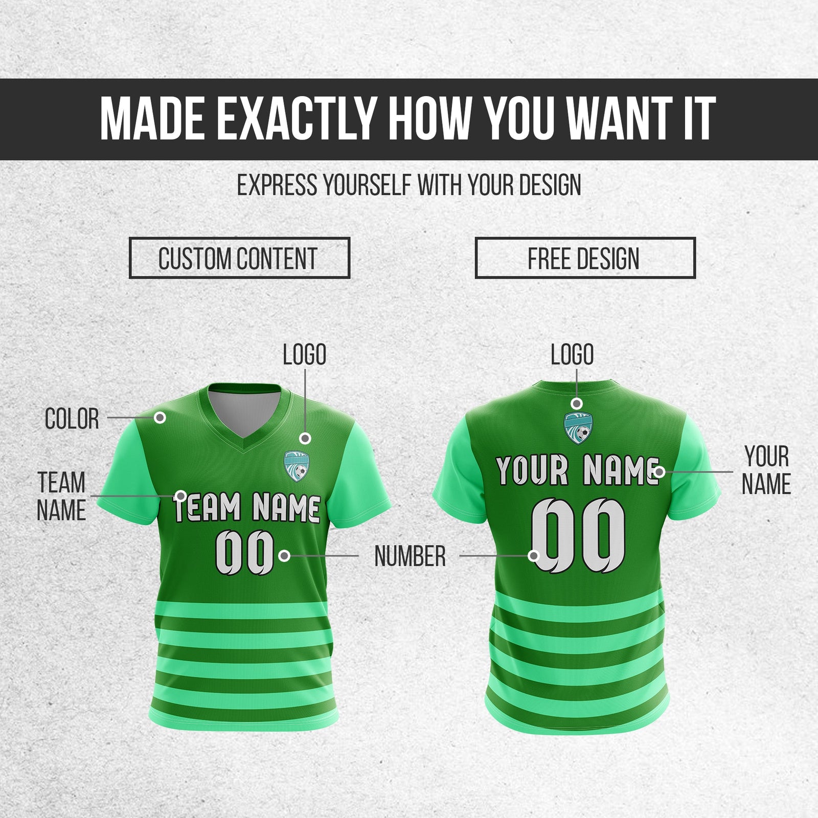 Soccer Jersey - V Neck - Stripe - Design 5 - Green