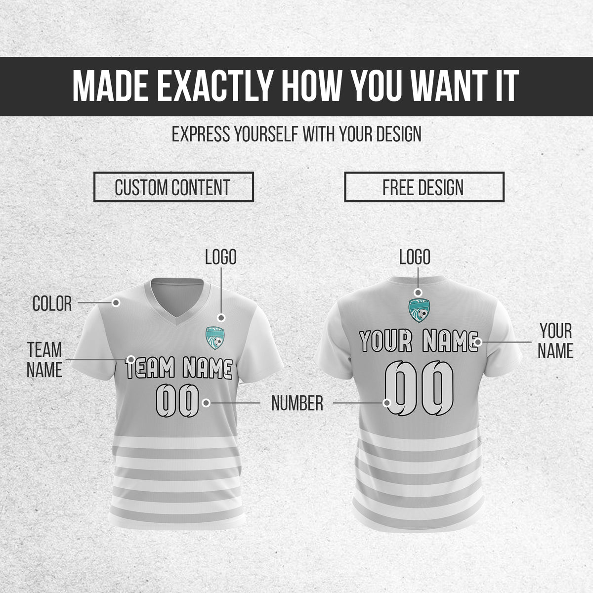 Soccer Jersey - V Neck - Stripe - Design 5 - Grey