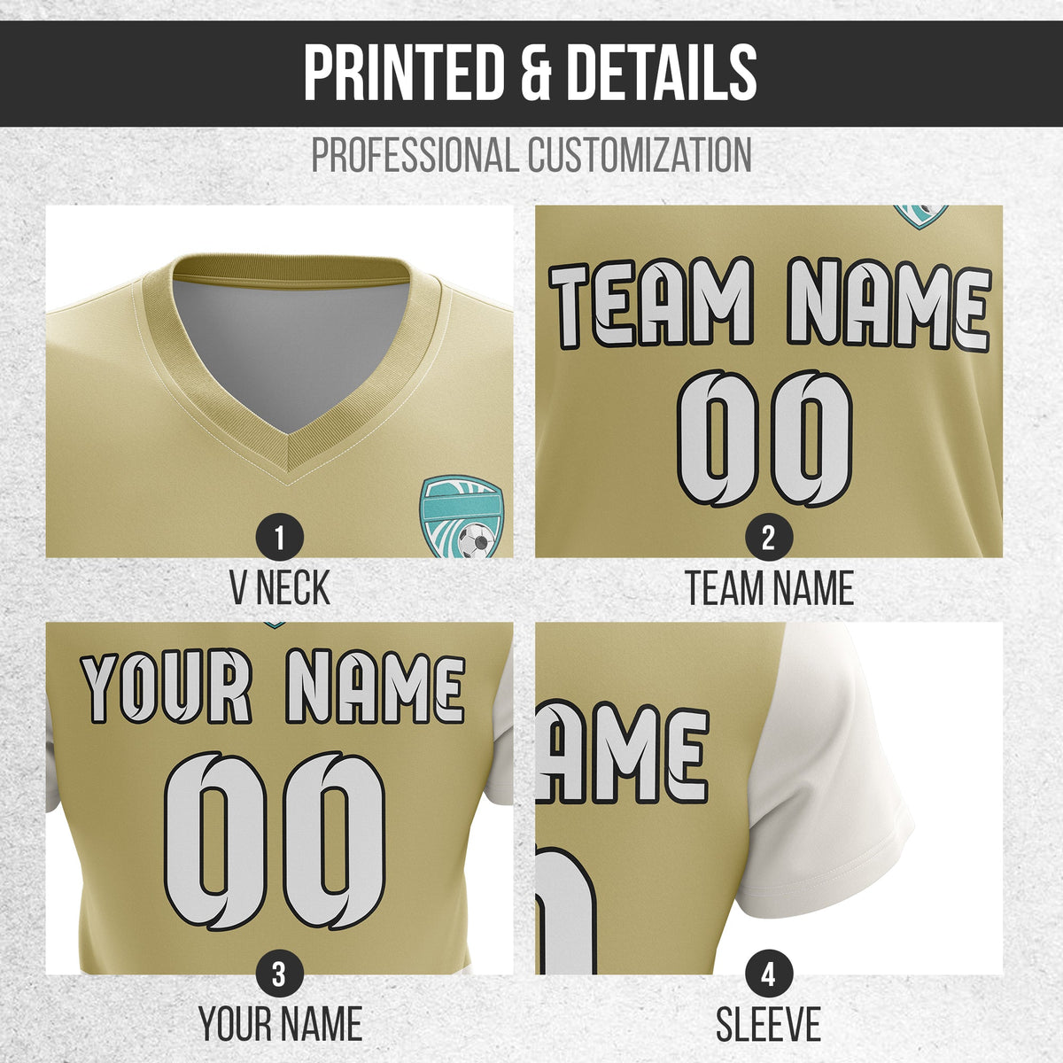 Soccer Jersey - V Neck - Stripe - Design 5 - Khakhii