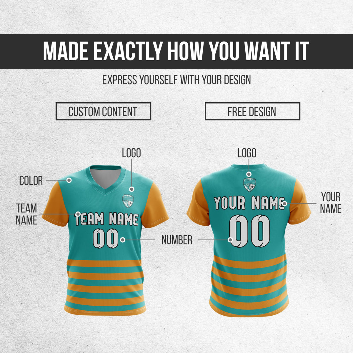 Soccer Jersey - V Neck - Stripe - Design 5 - Teal
