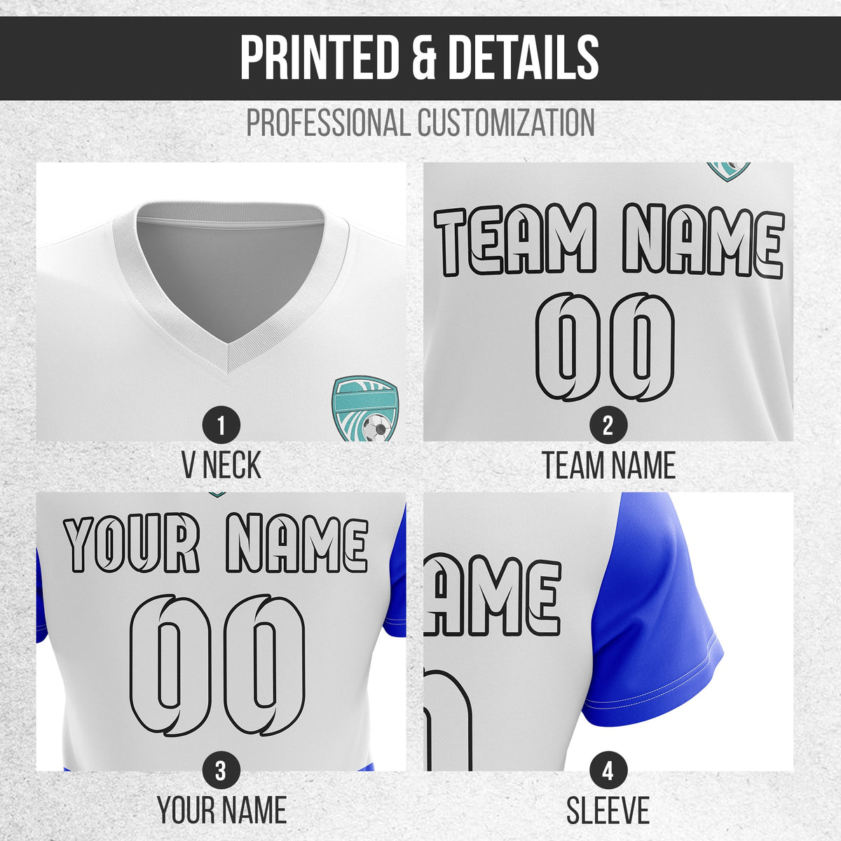 Soccer Jersey - V Neck - Stripe - Design 5 - White