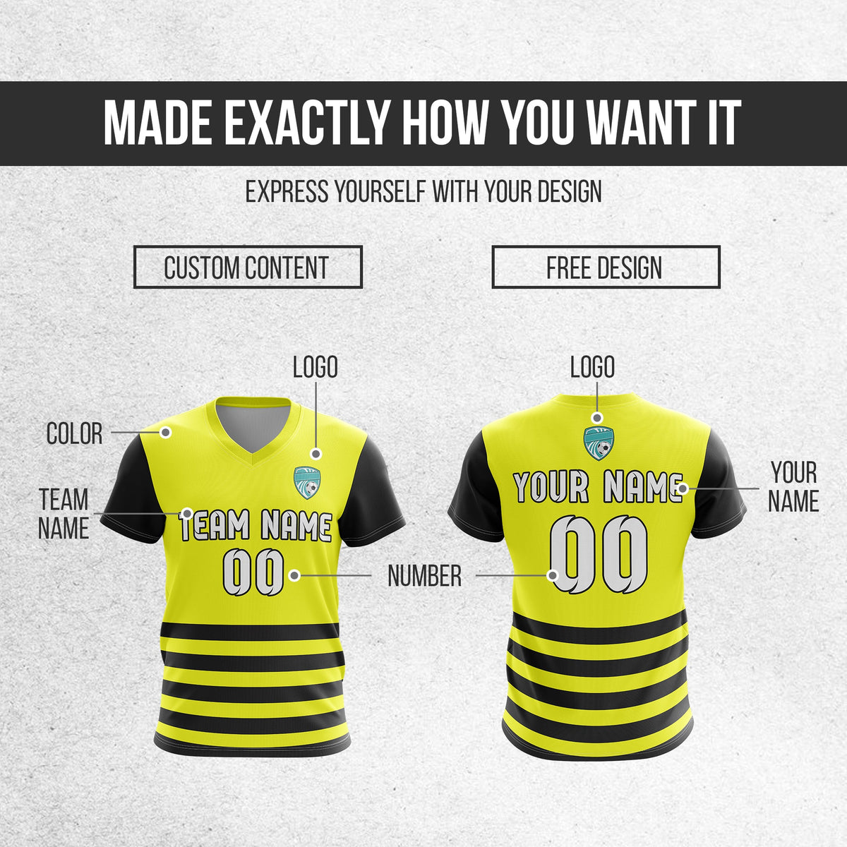 Soccer Jersey - V Neck - Stripe - Design 5 - Yellow