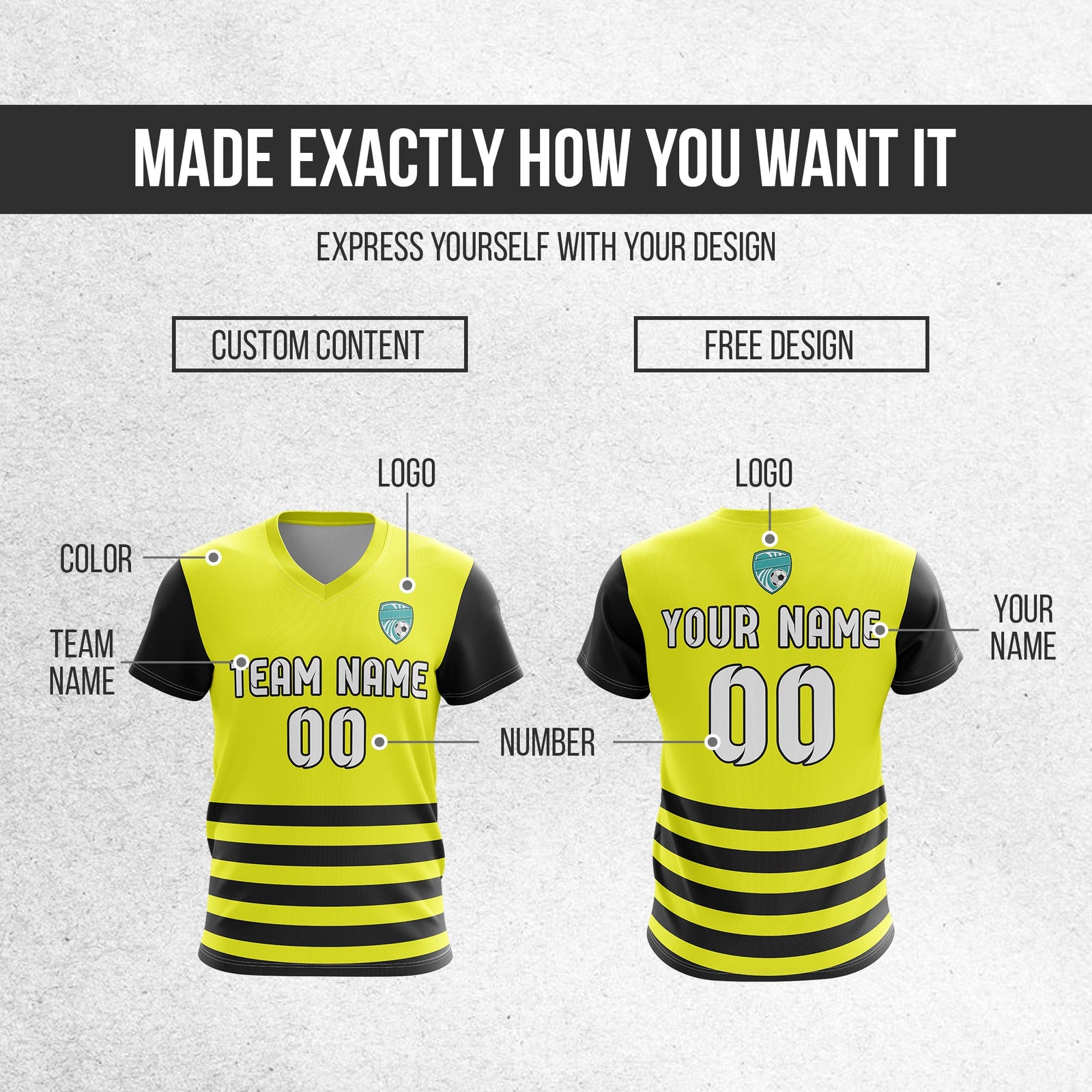 Soccer Jersey - V Neck - Stripe - Design 5 - Yellow