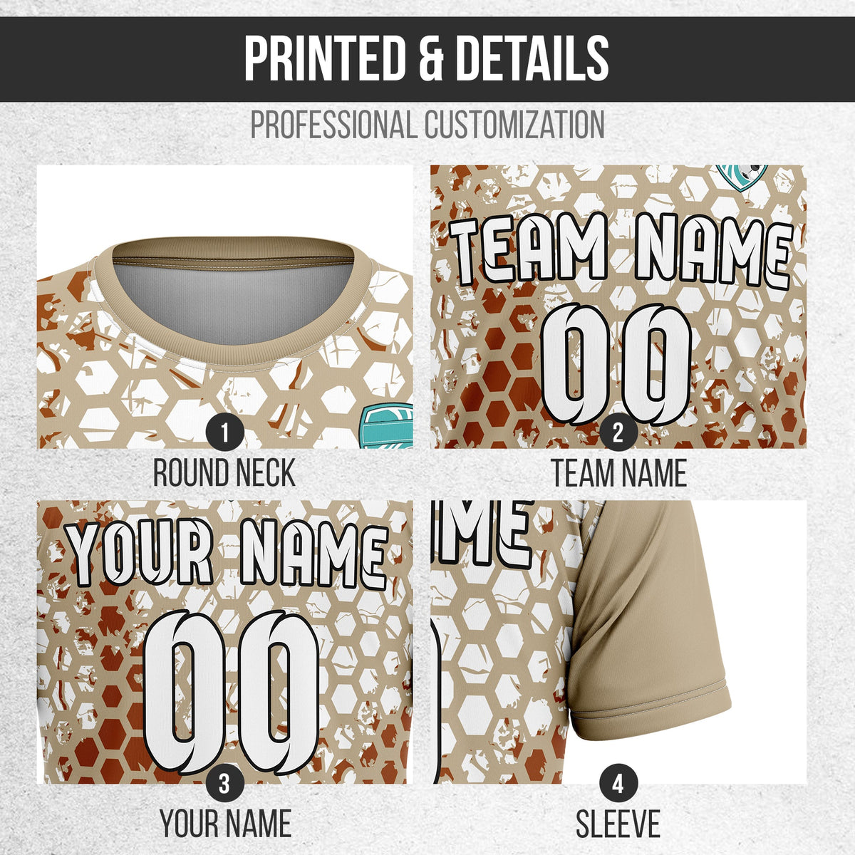 Soccer Jersey - Round Neck - Full Pattern - Design 1 - Khakhii