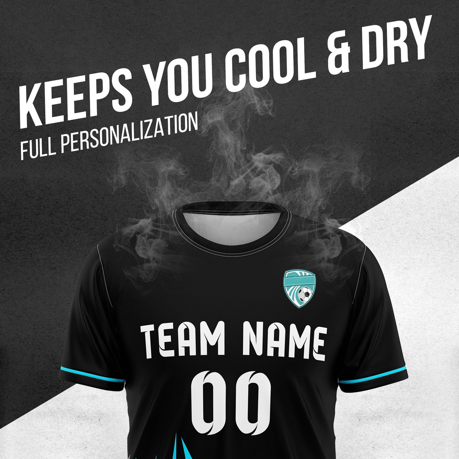 Soccer Jersey - Round Neck - Side Pattern - Design 1 - Black
